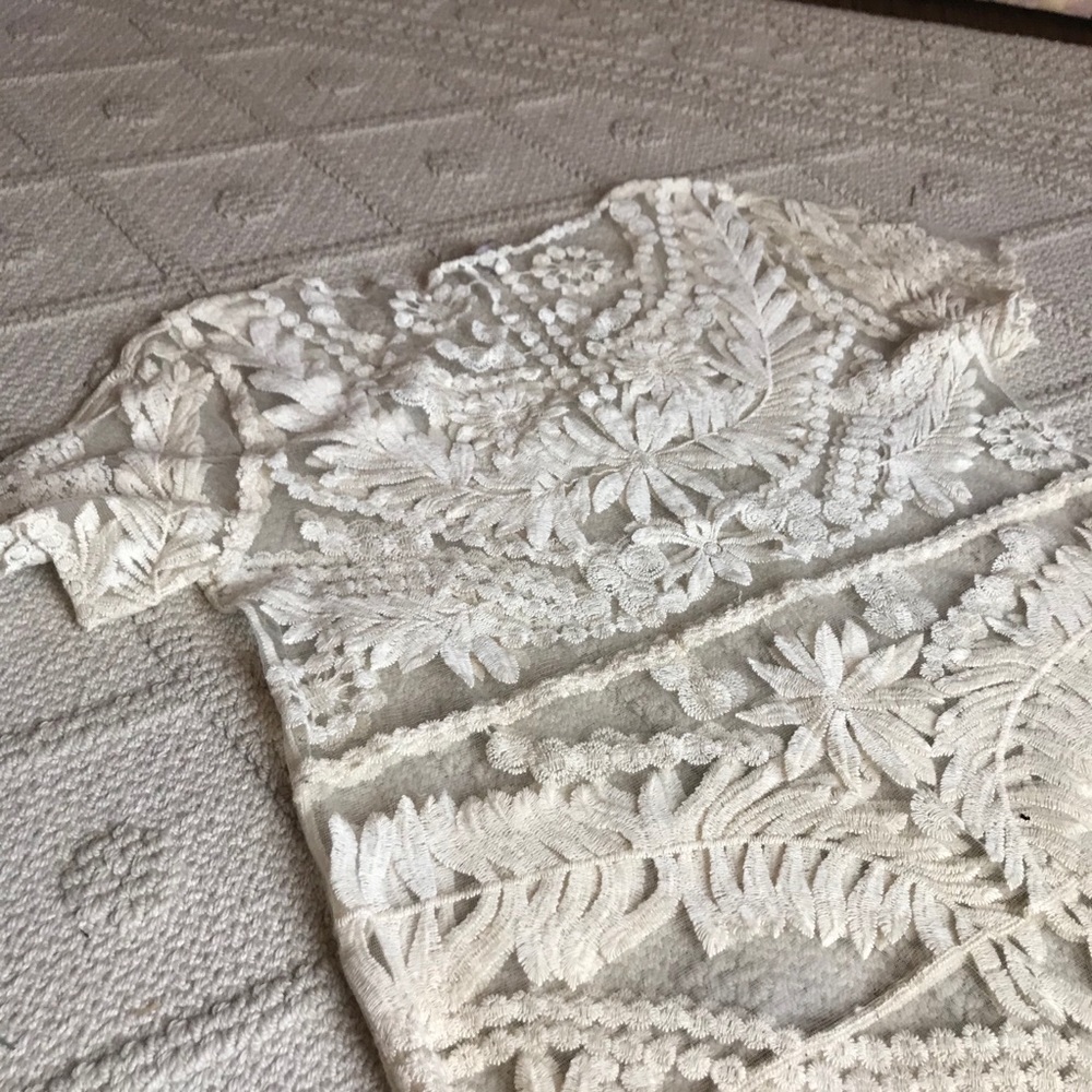 Blu Pepper Cream Embroidered Lace Dress Large - Picture 6 of 8